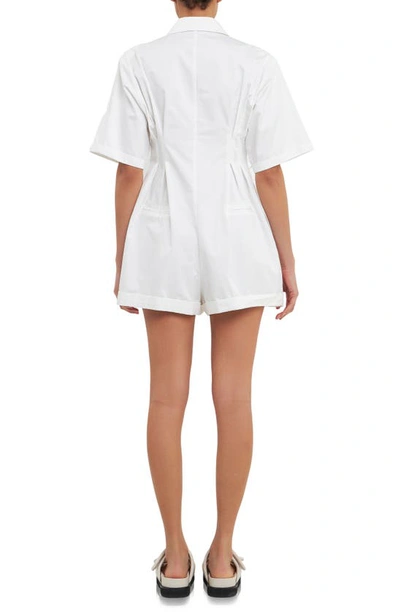 Shop Grey Lab Shoulder Pad Shirt Romper In White