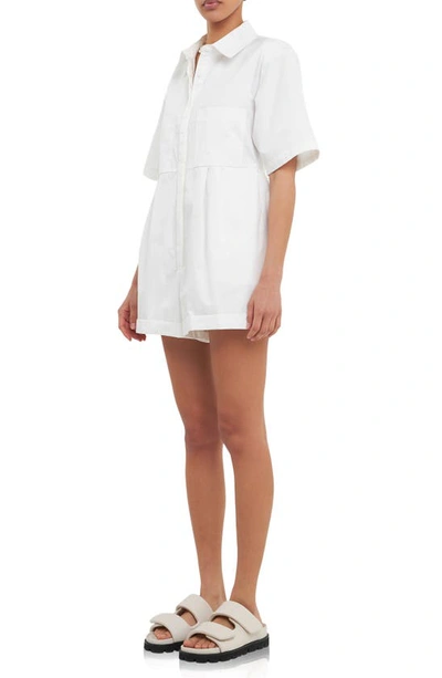 Grey Lab Women's Shoulder Pad Shirt Romper In White