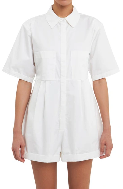Shop Grey Lab Shoulder Pad Shirt Romper In White