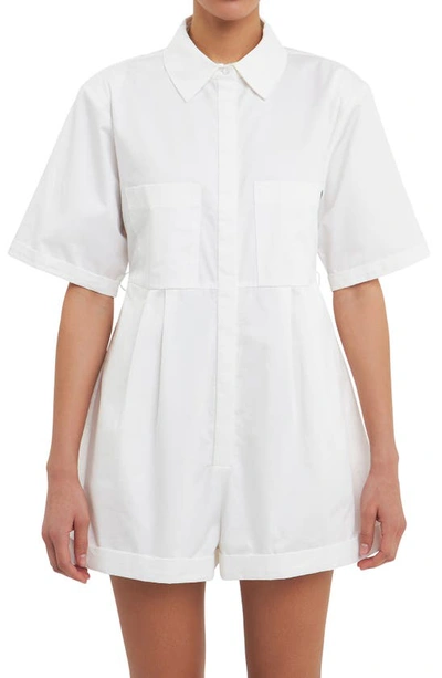 Grey Lab Women's Shoulder Pad Shirt Romper In White