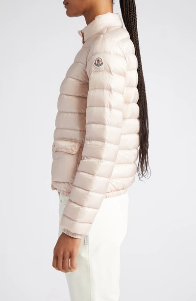 Shop Moncler Lans Channel Quilted Down Moto Jacket In Light Pink
