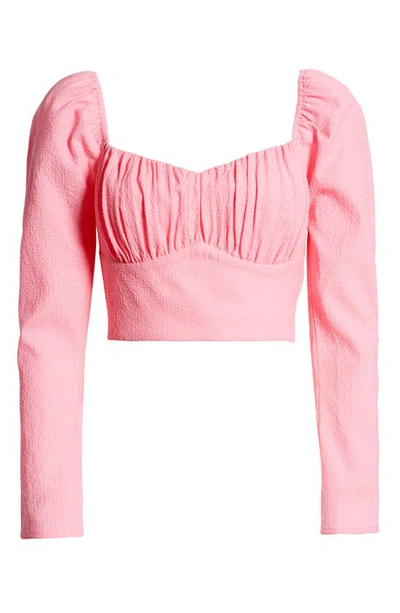 Shop Astr Long Sleeve Sweetheart Neck Crop Top In Pink