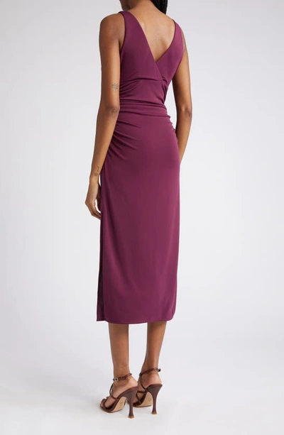 Shop Cinq À Sept Lacey Ruched Sleeveless Dress In Dark Fig