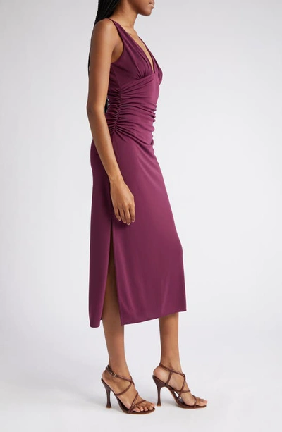 Shop Cinq À Sept Lacey Ruched Sleeveless Dress In Dark Fig