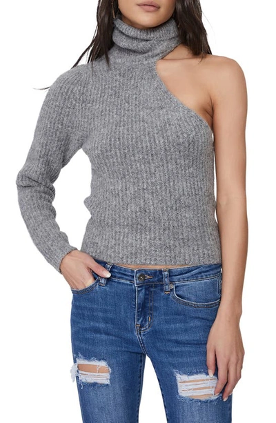 Shop Bardot Kali One-shoulder Turtleneck Sweater In Grey Marle