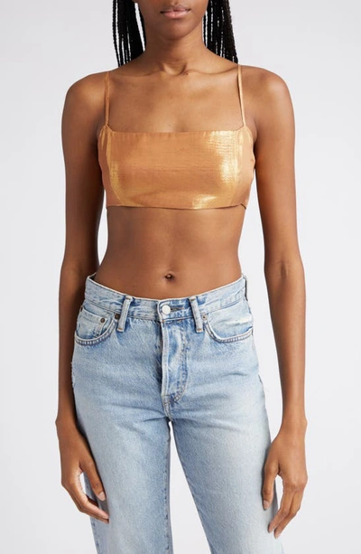 Shop Retroféte Vedra Metallic Silk Bra Top In Nude Glitter