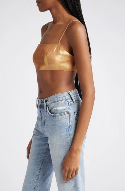 Shop Retroféte Vedra Metallic Silk Bra Top In Nude Glitter