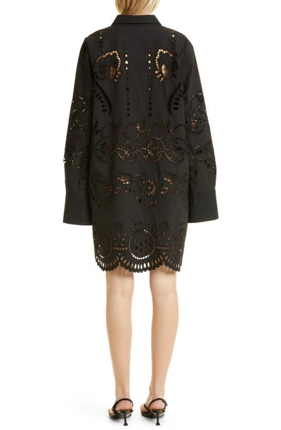 Shop Nili Lotan Mathilde Embroidered Long Sleeve Cotton Poplin Shirtdress In Black
