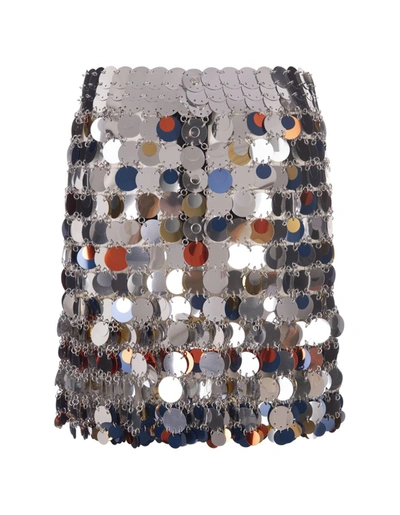 Shop Paco Rabanne Short Skirt With Multicolor Sequins In Silver
