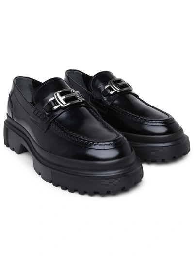 Shop Hogan H629 Black Leather Loafers