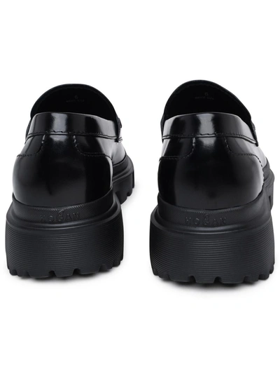 Shop Hogan H629 Black Leather Loafers