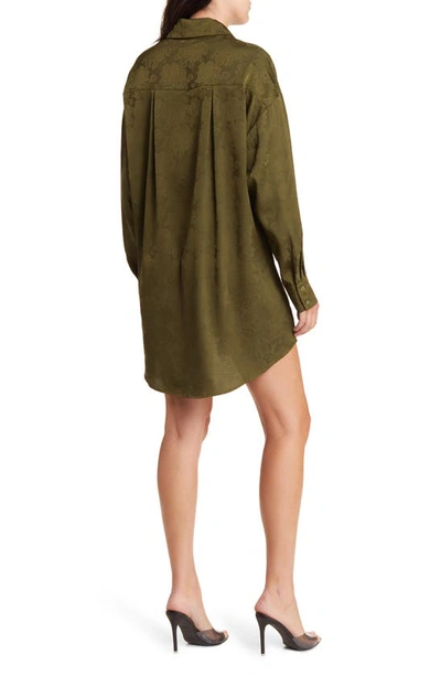 Shop Wayf Floral Jacquard Long Sleeve Shirtdress In Olive