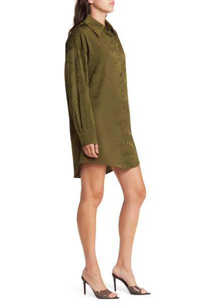 Shop Wayf Floral Jacquard Long Sleeve Shirtdress In Olive