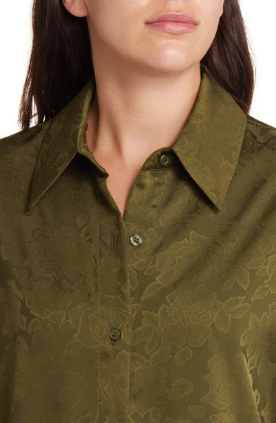 Wayf Floral Jacquard Long Sleeve Shirtdress In Olive