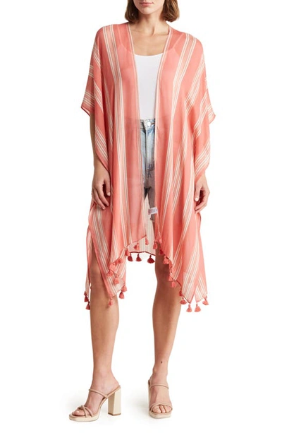 Nordstrom Print Tassel Duster In Coral Faded Ocean Stripe