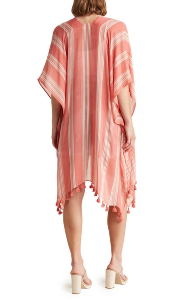Nordstrom Print Tassel Duster In Coral Faded Ocean Stripe