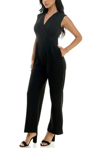 Nina Leonard Surplice V-neck Wide Leg Jumpsuit In Black