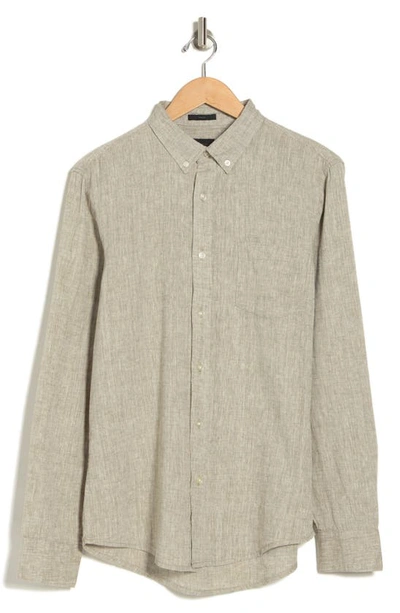 Shop 14th & Union Long Sleeve Slim Fit Linen Cotton Shirt In Olive- White Eoe