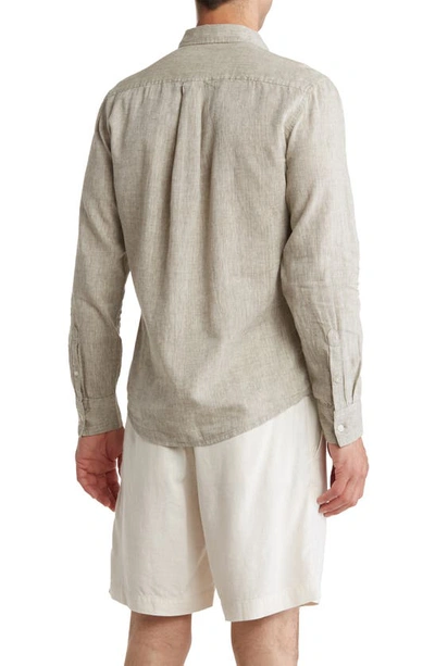 Shop 14th & Union Long Sleeve Slim Fit Linen Cotton Shirt In Olive- White Eoe