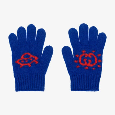 Shop Gucci Boys Blue Wool Interlocking G Gloves