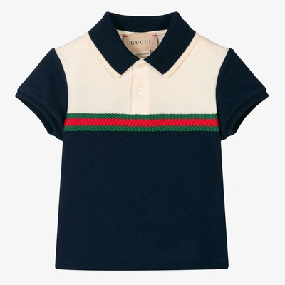 Gucci White Cotton Web Collar Polo Shirt