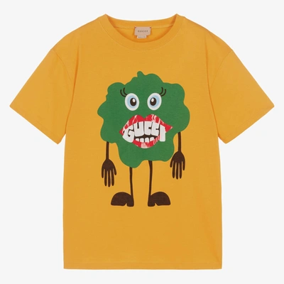 Shop Gucci Teen Girls Yellow Cotton Monster T-shirt