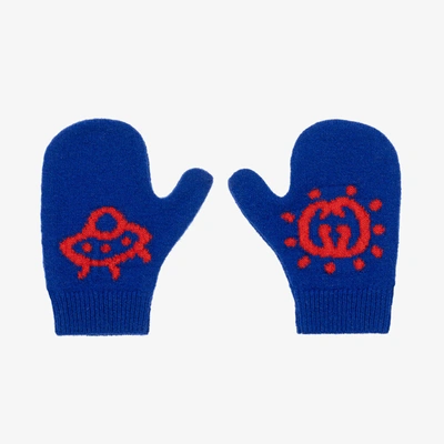 Shop Gucci Baby Boys Blue Wool Mittens