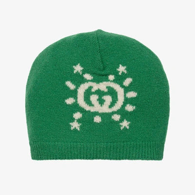 Shop Gucci Baby Boys Green Wool Beanie Hat