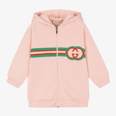 Shop Gucci Girls Pink Cotton Interlocking G Zip-up Hoodie