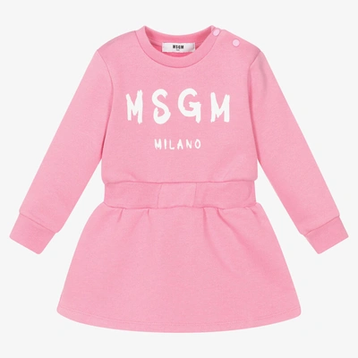 Shop Msgm Girls Pink Cotton Jersey Dress