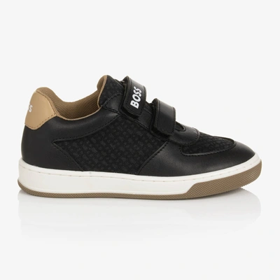 Shop Hugo Boss Boss Boys Black Monogram Velcro Trainers