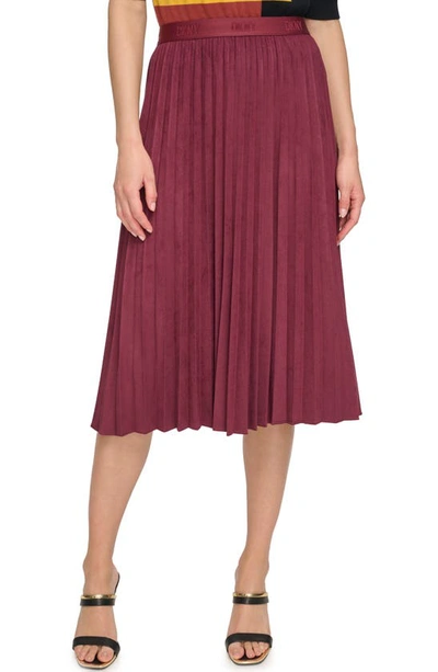 Shop Dkny Faux Suede Pleated Skirt In Cabernet