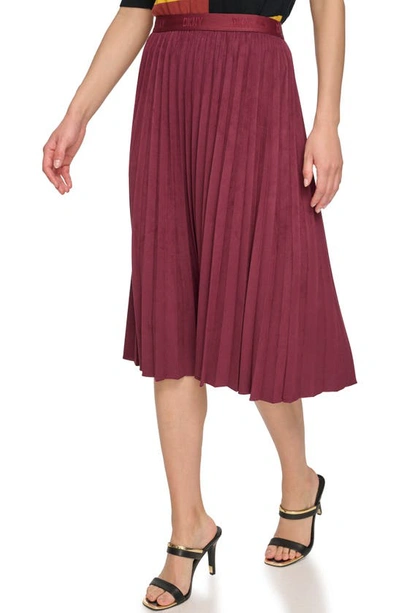 Shop Dkny Faux Suede Pleated Skirt In Cabernet