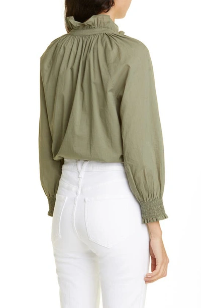 Veronica Beard Calisto Ruffle Collar Cotton Button-up Shirt In Bright Army