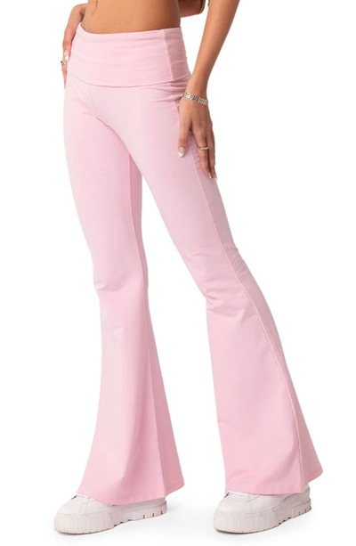 Edikted Naomi Flared Knit Pants In Light-pink
