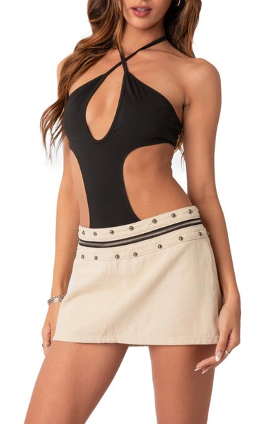 Edikted Unity Cutout Halter Bodysuit In Black