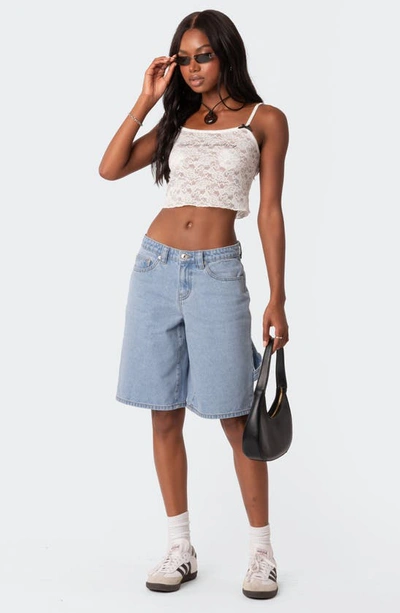 Edikted Low Rise Bermuda Denim Carpenter Shorts In Light-blue