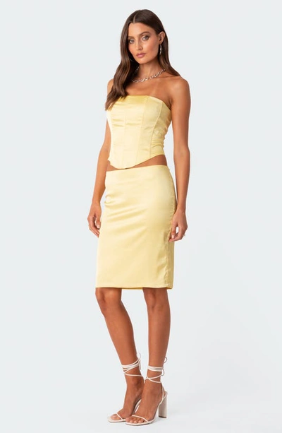 Shop Edikted Gracelynn Slit Satin Skirt In Yellow