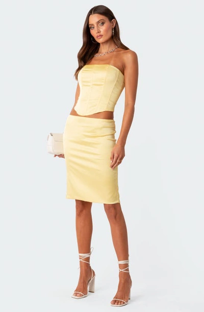 Shop Edikted Gracelynn Slit Satin Skirt In Yellow