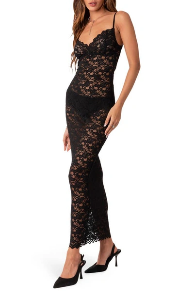 Edikted Xandra Sheer Lace Maxi Dress In Black