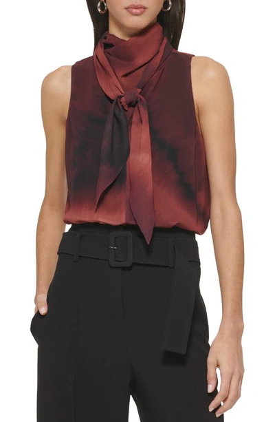 Shop Dkny Ombré Sleeveless Tie Neck Blouse In Bricklane Multi