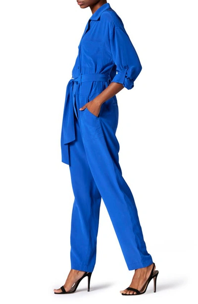 Shop Equipment Fernande Long Sleeve Silk Jumpsuit In Surrealist Blue