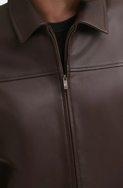 Shop Cole Haan Smooth Lamb Leather Collared Jacket In Java