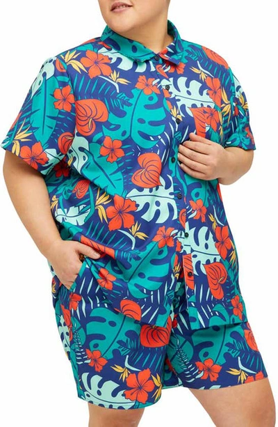 Tomboyx Cabana Short Sleeve Button-up Shirt In Island Shade