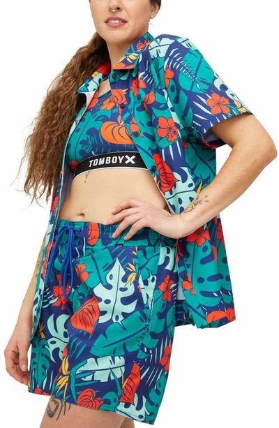 Tomboyx Cabana Short Sleeve Button-up Shirt In Island Shade