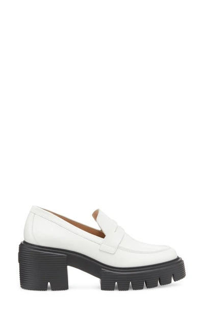 Stuart Weitzman Soho Patent Lug-sole Penny Loafers In White.