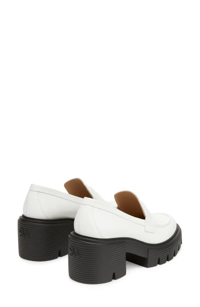 Stuart Weitzman Soho Patent Lug-sole Penny Loafers In White.