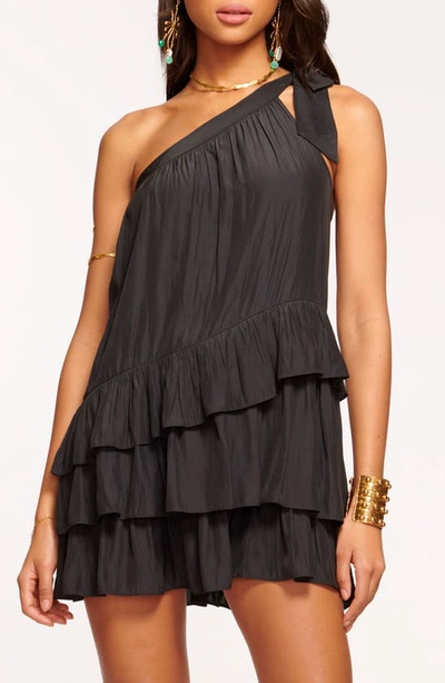 Shop Ramy Brook Riley Tiered One-shoulder Minidress In Black