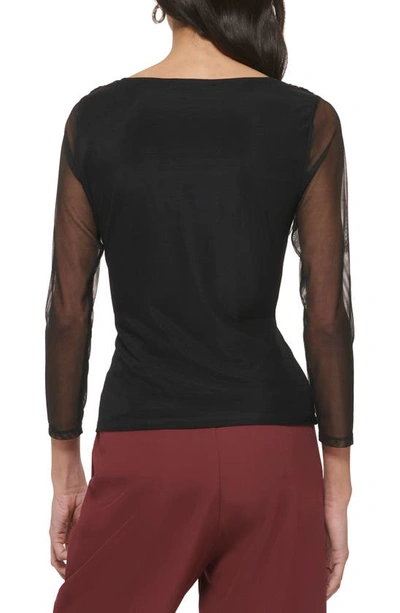 Dkny Surplice Mesh Top In Black