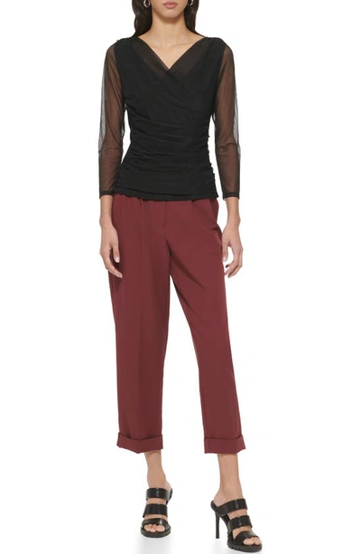 Dkny Surplice Mesh Top In Black
